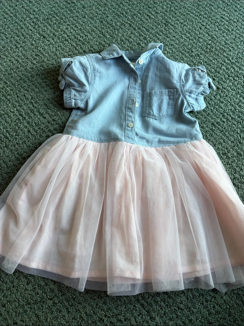 OshKosh B'gosh Light Blue Denim Top with Pale Pink Tulle Skirt Girls Dress